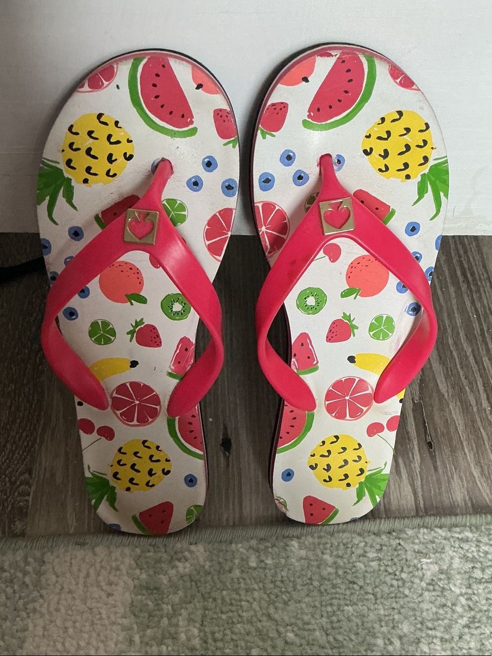 kate spade Bright Pink Strap Fruit-Print Flip Flop Sandals